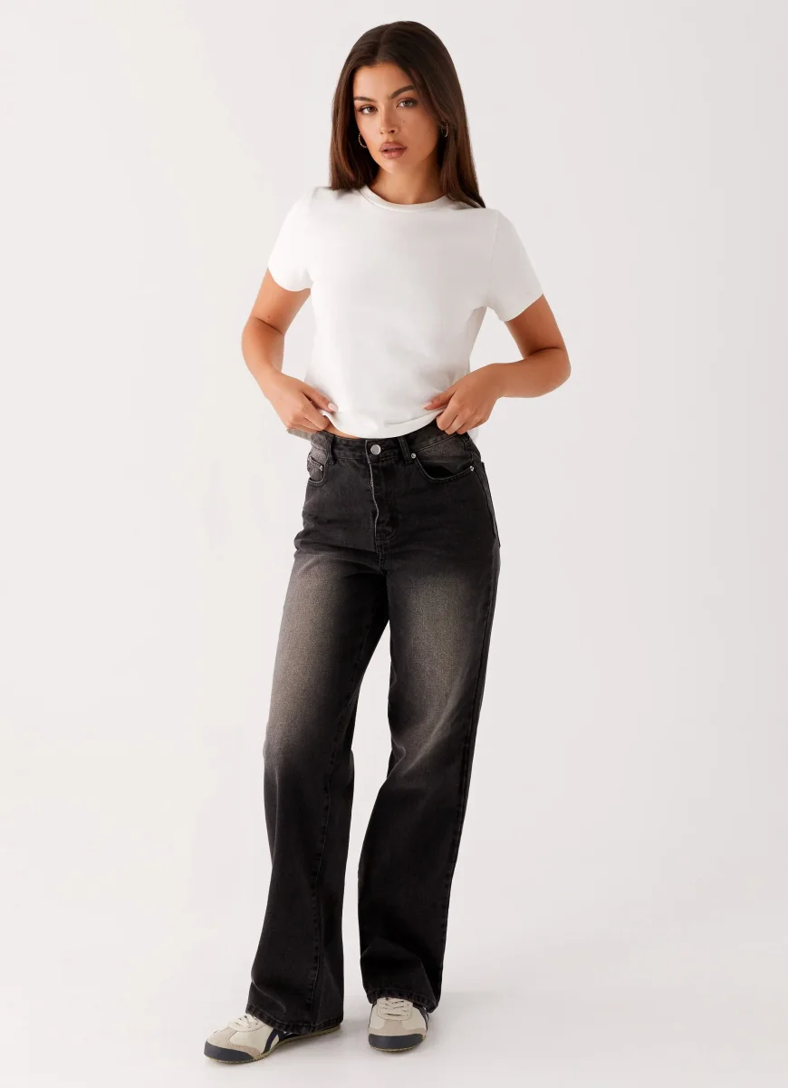 Back Again Straight Leg Denim Jeans – Charcoal Wash