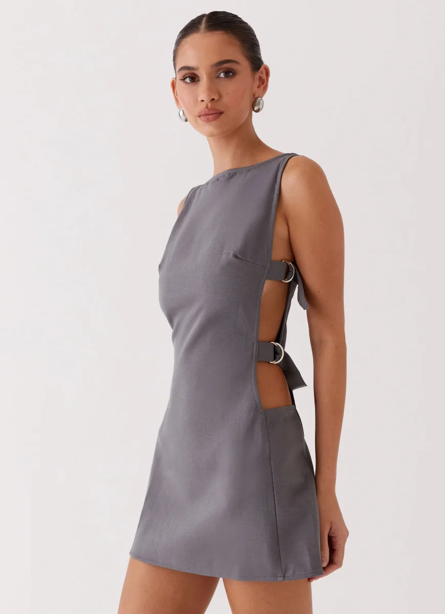 Cherish You Buckle Mini Dress – Charcoal